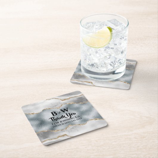 ジオードウォーターフェイクカラー金ゴールド銀ブライダルパーティ スクエアペーパーコースター (インサイチュ)