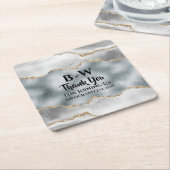 ジオードウォーターフェイクカラー金ゴールド銀ブライダルパーティ スクエアペーパーコースター (アングル)