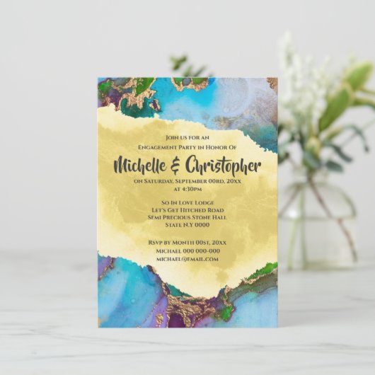 ジオードピーコック抽象芸術エージェートモダン色 招待状 (スタンド正面)