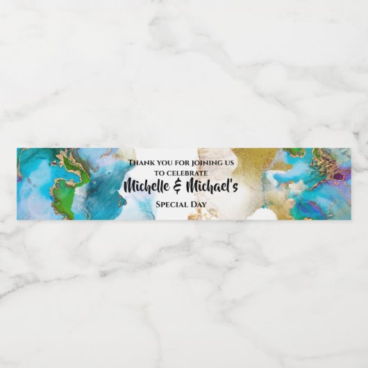 ジオードブルー金ゴールドアゲイト水彩孔雀の色 ペットボトルラベル (シングルラベル)