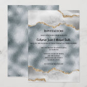 ジオード水彩ゴールドシルバー白瑪瑙おしゃれ 招待状 (正面/裏面)