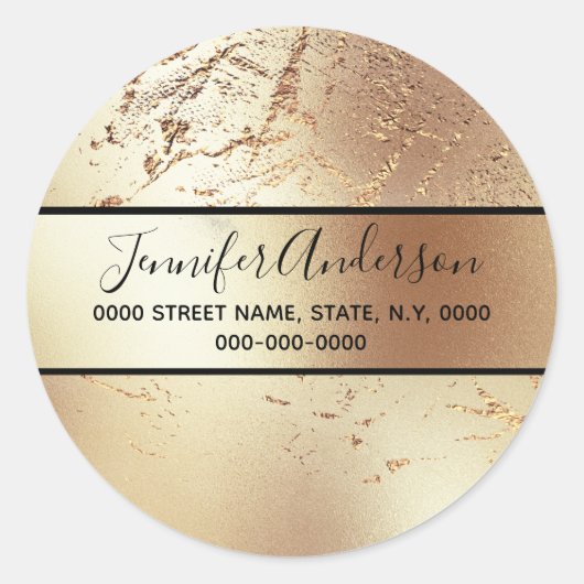 ジオード金ゴールドメタリックルックきらめく大理石テクスチャ ラウンドシール (正面)