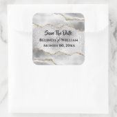 ジオード風のシルバー ゴールド ホワイト アゲート ウォーターカラー シック スクエアシール (バッグ)