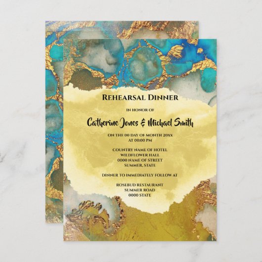 ジオーフェイクド金ゴールド青水晶水彩色 インビテーションポストカード (正面/裏面)