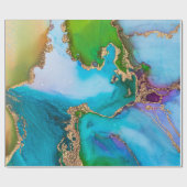 ジオーフェイクド金ゴールド青紫アゲート水彩シック ラッピングペーパー (フラット)