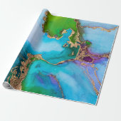 ジオーフェイクド金ゴールド青紫アゲート水彩シック ラッピングペーパー (アンロールド)