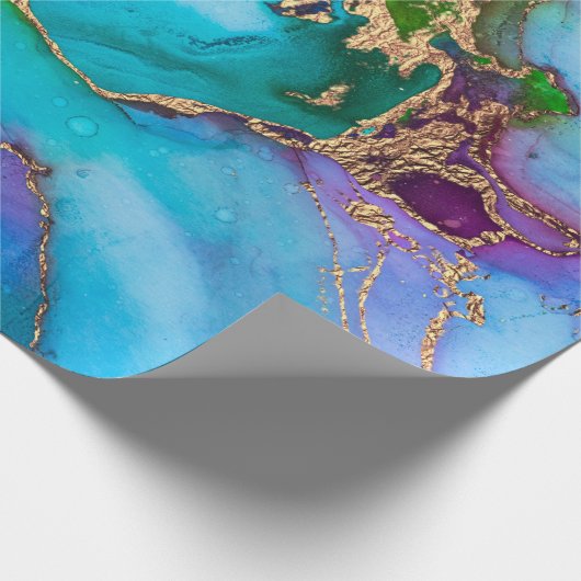 ジオーフェイクド金ゴールド青紫アゲート水彩シック ラッピングペーパー (角)
