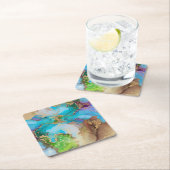 ジオーフェイクド金ゴールド青紫緑水彩画 スクエアペーパーコースター (インサイチュ)