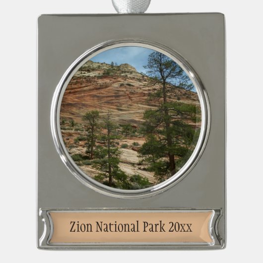 ジオ擦り切れたン国立公園の岩壁 シルバープレートバナーオーナメント (正面)