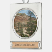 ジオ擦り切れたン国立公園の岩壁 シルバープレートバナーオーナメント (左)