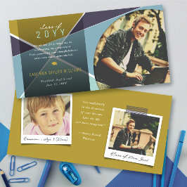 ジオ・ブルーのクロスカラー・ブロック写真の卒業 サンキューカード