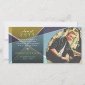 ジオ・ブルーのクロスカラー・ブロック写真の卒業 サンキューカード (正面)