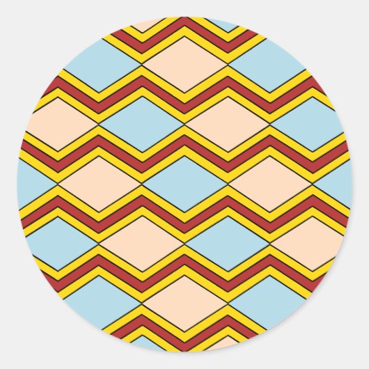 ジガグアンドダイヤモンド抽象芸術アート ラウンドシール (正面)