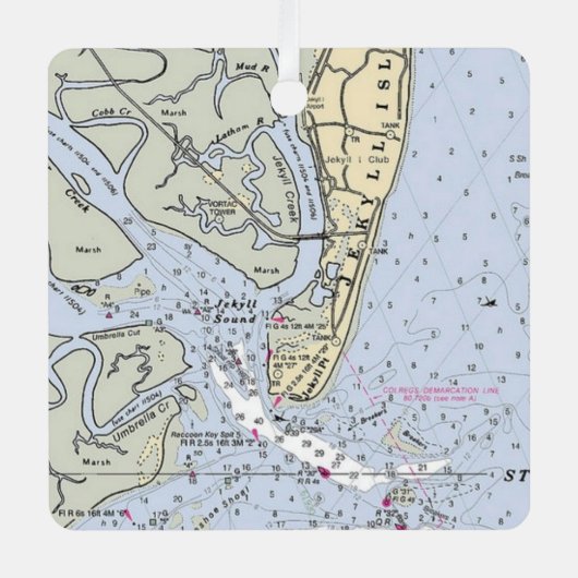 ジキル島ジョージアコーストの地図 メタルオーナメント (正面)