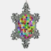 ジグカラフルソーパズルパターン スノーフレークピューターオーナメント (左)