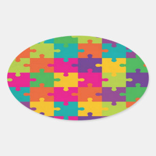 ジグカラフルソーパズルパターン 楕円形シール