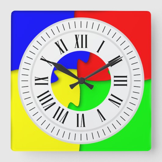 ジグカラフルソーパズルピースローマ時間、分 スクエア壁時計 (正面)