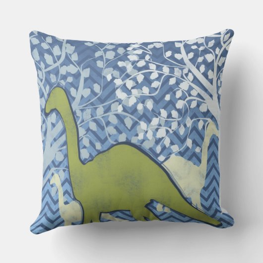 ジグザグにシェブロンの緑恐竜-青および白 クッション (裏面)