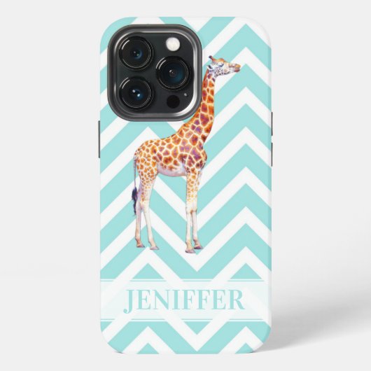 ジグザグのチーフロン柄の上のキリン iPhoneケース (裏面)