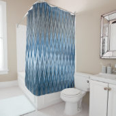 ジグザグウェーブネイビーブルーシルバーグレーパターン シャワーカーテン (インサイチュ)