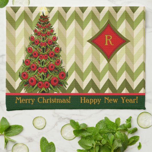 ジグザグクリスマスツリーモノグラムの- キッチンタオル (折り畳み)