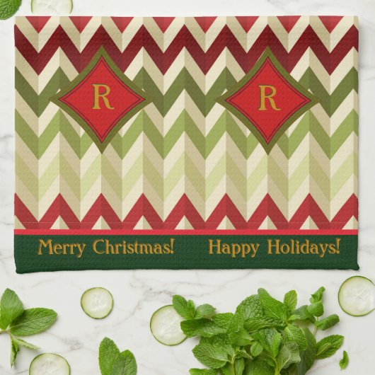 ジグザグクリスマスモノグラムの(Zigzigg Christmas) キッチンタオル (折り畳み)