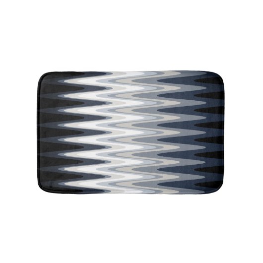 ジグザググレー白黒ブルーベージュパターン バスマット (正面)