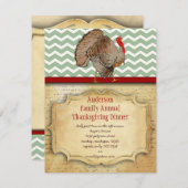 ジグザグサンクスギビング伝統的ターキーディナー 招待状 (正面/裏面)