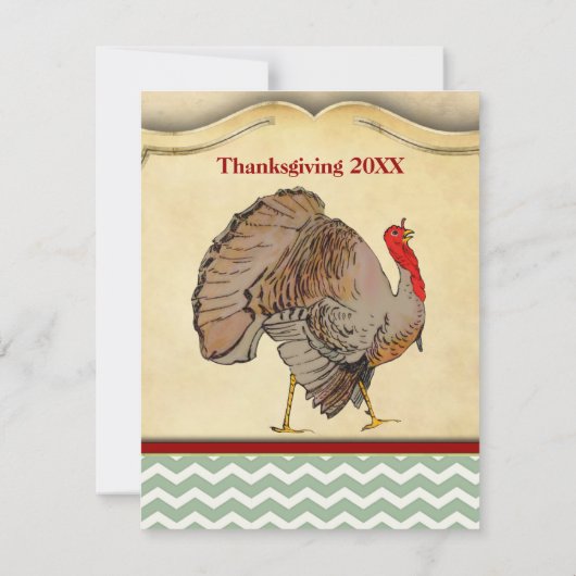 ジグザグサンクスギビング伝統的ターキーディナー 招待状 (裏面)