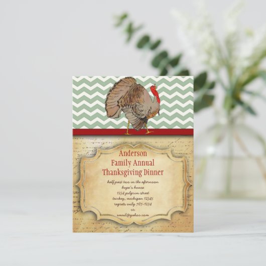 ジグザグサンクスギビング伝統的ターキーディナー 招待状 (スタンド正面)