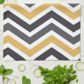 ジグザグシェブロン金ゴールドとグレー キッチンタオル (折り畳み)