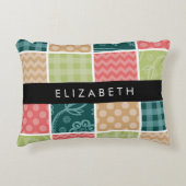 ジグザグシブロン,ギンガム,水玉模様,お名前 アクセントクッション (正面)