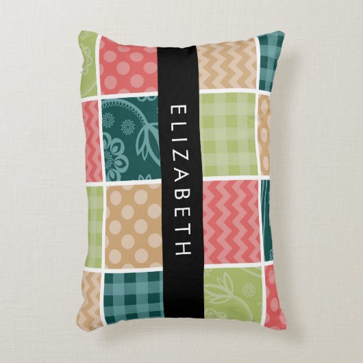 ジグザグシブロン，ギンガム，水玉模様，お名前 アクセントクッション (正面(垂直))