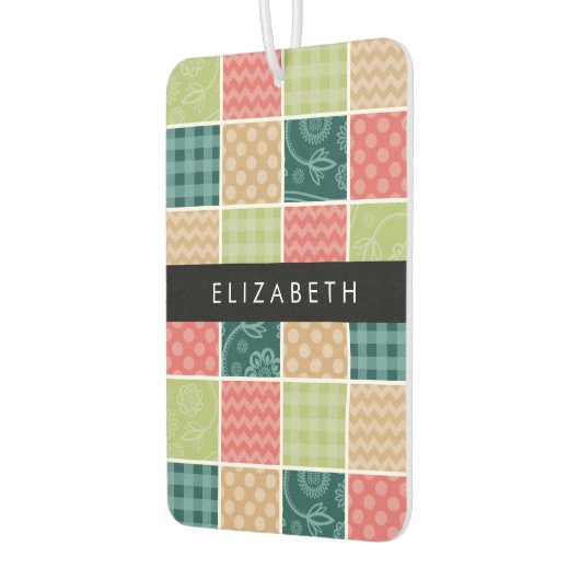 ジグザグシブロン,ギンガム,水玉模様,お名前 カーエアーフレッシュナー (左)