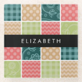 ジグザグシブロン,ギンガム,水玉模様,お名前 ガラスコースター (正面)