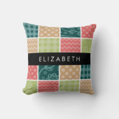 ジグザグシブロン，ギンガム，水玉模様，お名前 クッション (正面)