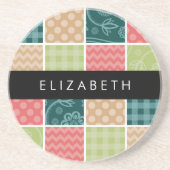 ジグザグシブロン,ギンガム,水玉模様,お名前 コースター (正面)