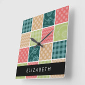 ジグザグシブロン，ギンガム，水玉模様，お名前 スクエア壁時計 (傾斜)