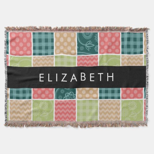 ジグザグシブロン，ギンガム，水玉模様，お名前 スローブランケット (正面)