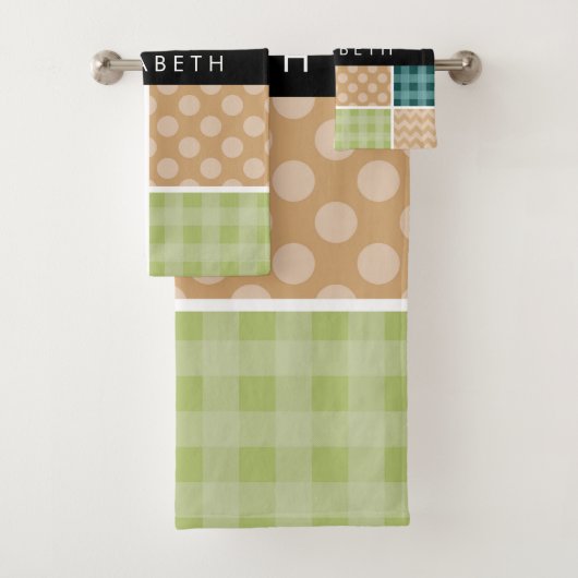 ジグザグシブロン,ギンガム,水玉模様,お名前 バスタオルセット (インサイチュ)