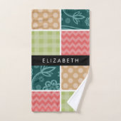 ジグザグシブロン,ギンガム,水玉模様,お名前 バスタオルセット (ハンドタオル)