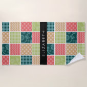 ジグザグシブロン，ギンガム，水玉模様，お名前 ビーチタオル (正面)