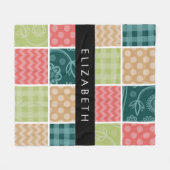 ジグザグシブロン，ギンガム，水玉模様，お名前 フリースブランケット (正面(横))