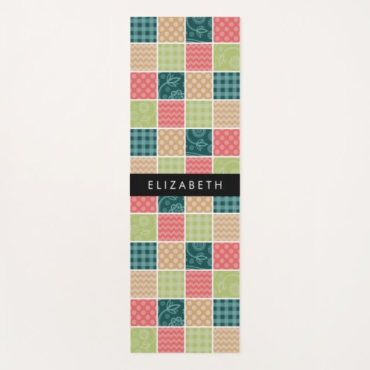ジグザグシブロン，ギンガム，水玉模様，お名前 ヨガマット (正面)