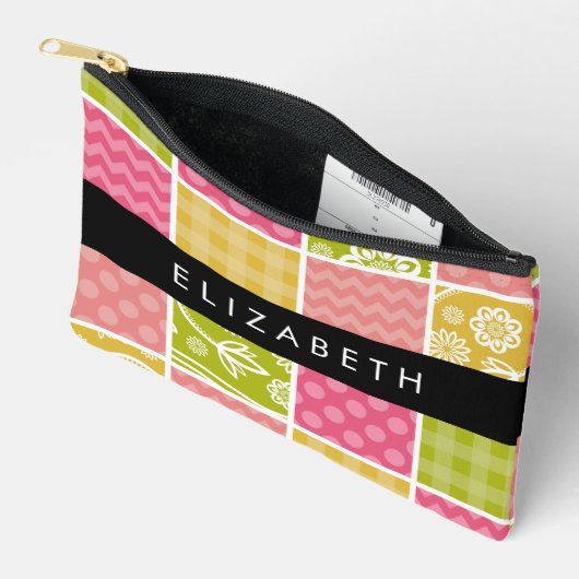 ジグザグシブロン，水玉模様，ギンガム，お名前 アクセサリーポーチ (見開き)