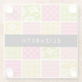 ジグザグシブロン，水玉模様，ギンガム，お名前 ガラスコースター (裏面)