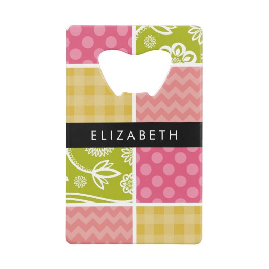 ジグザグシブロン，水玉模様，ギンガム，お名前 クレジットカード栓抜き (正面)