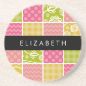 ジグザグシブロン，水玉模様，ギンガム，お名前 コースター (正面)