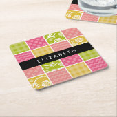 ジグザグシブロン,水玉模様,ギンガム,お名前 スクエアペーパーコースター (アングル)