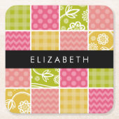 ジグザグシブロン,水玉模様,ギンガム,お名前 スクエアペーパーコースター (正面)